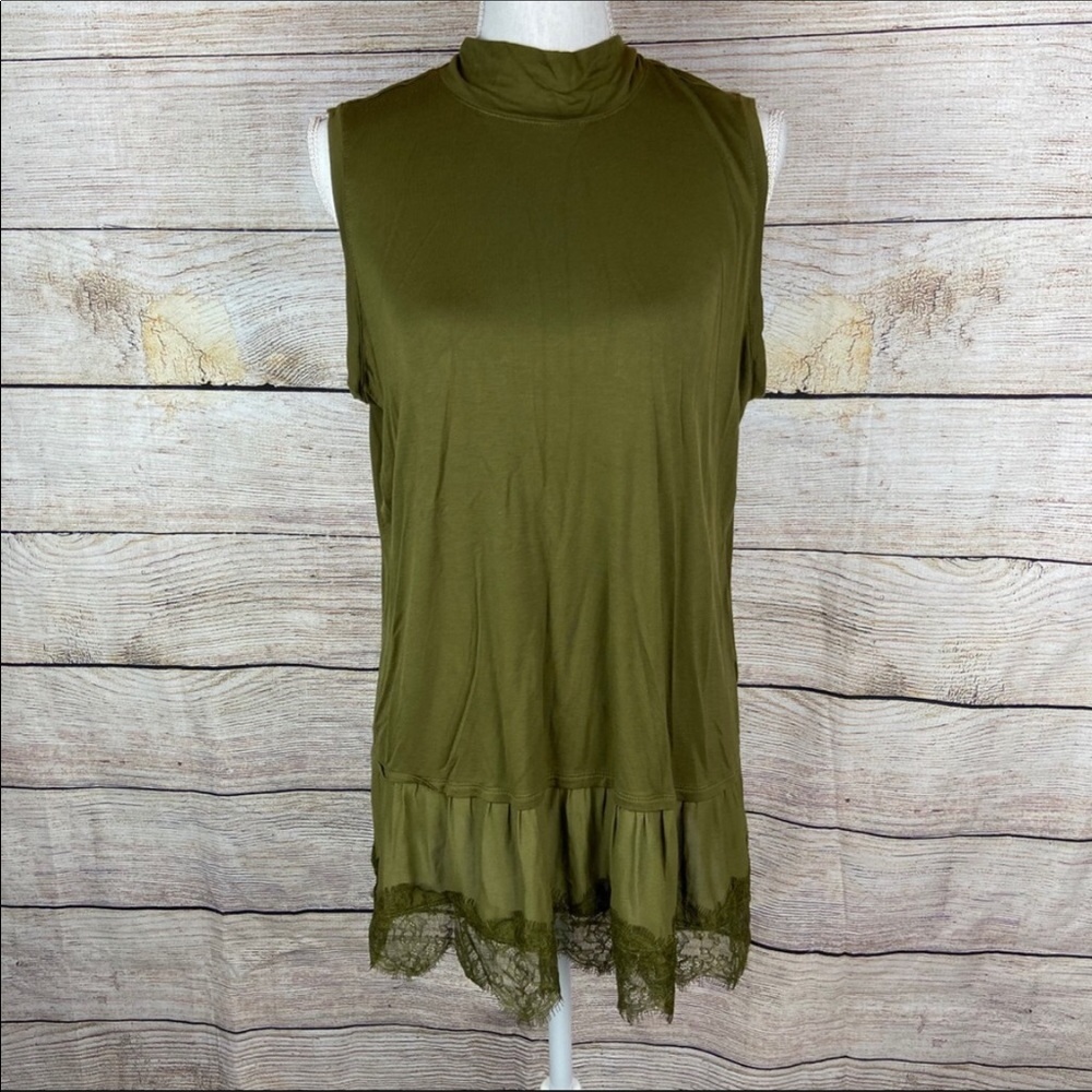 LOGO by Lori Goldstein Olive mock neck sleeveless top XL